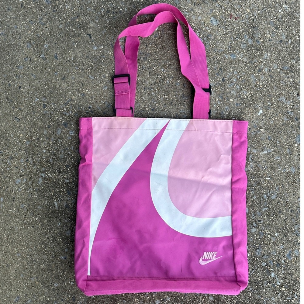 Y2K Nike Heritage Tote Bag Pink White Swoosh Graphic Adjustable Straps Canvas